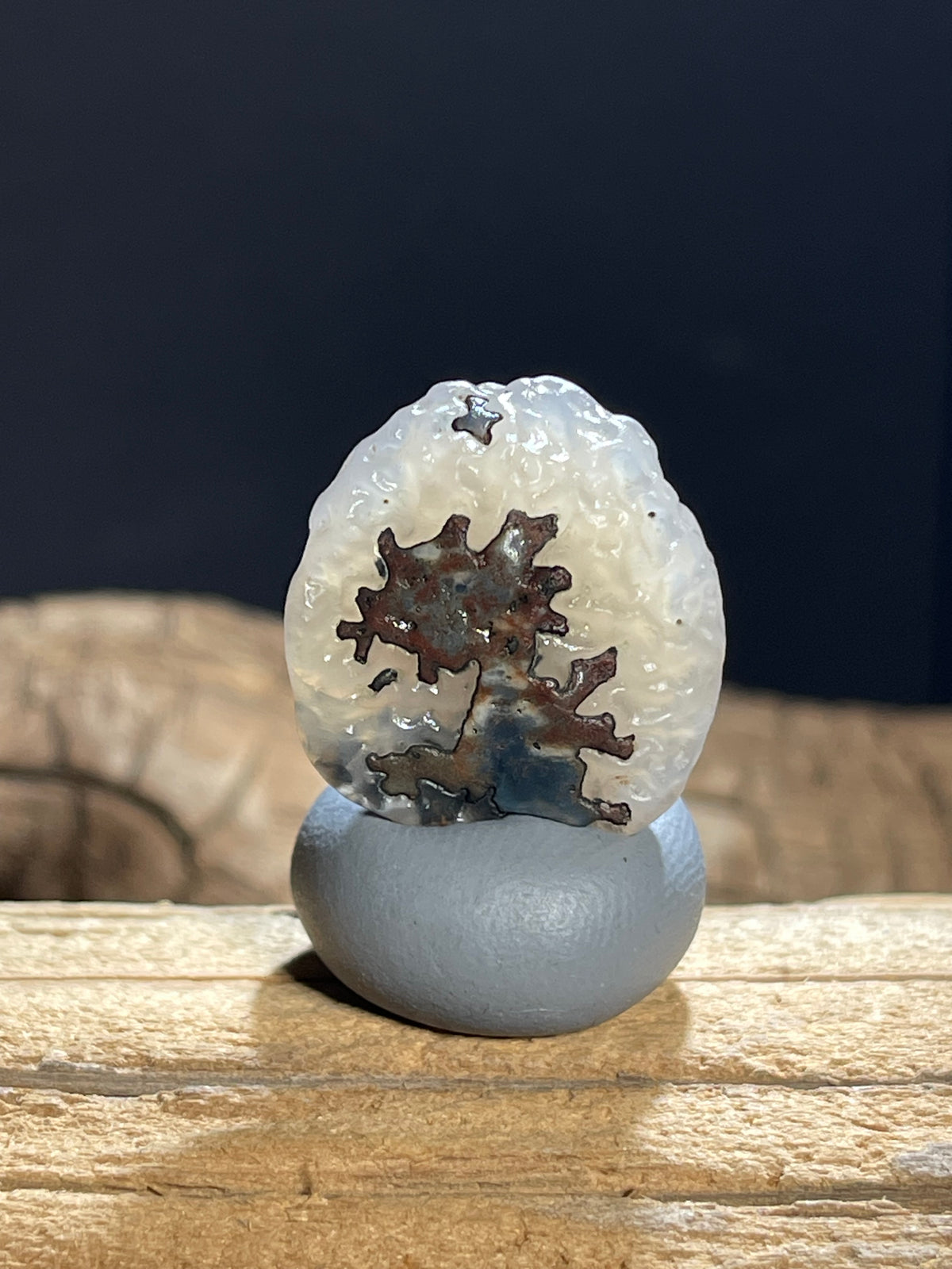 (1108)Natural Alxa Gobi Sugar Heart Agate - Dendritic Moss Pattern
