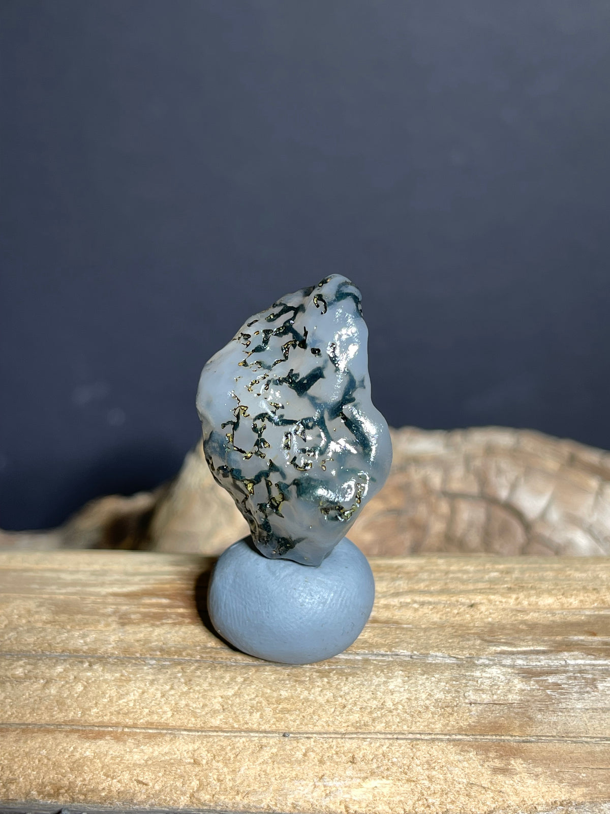 (1110) Natural Alxa Gobi Moss Agate- Translucent Gray Chalcedony with Dendritic Inclusions