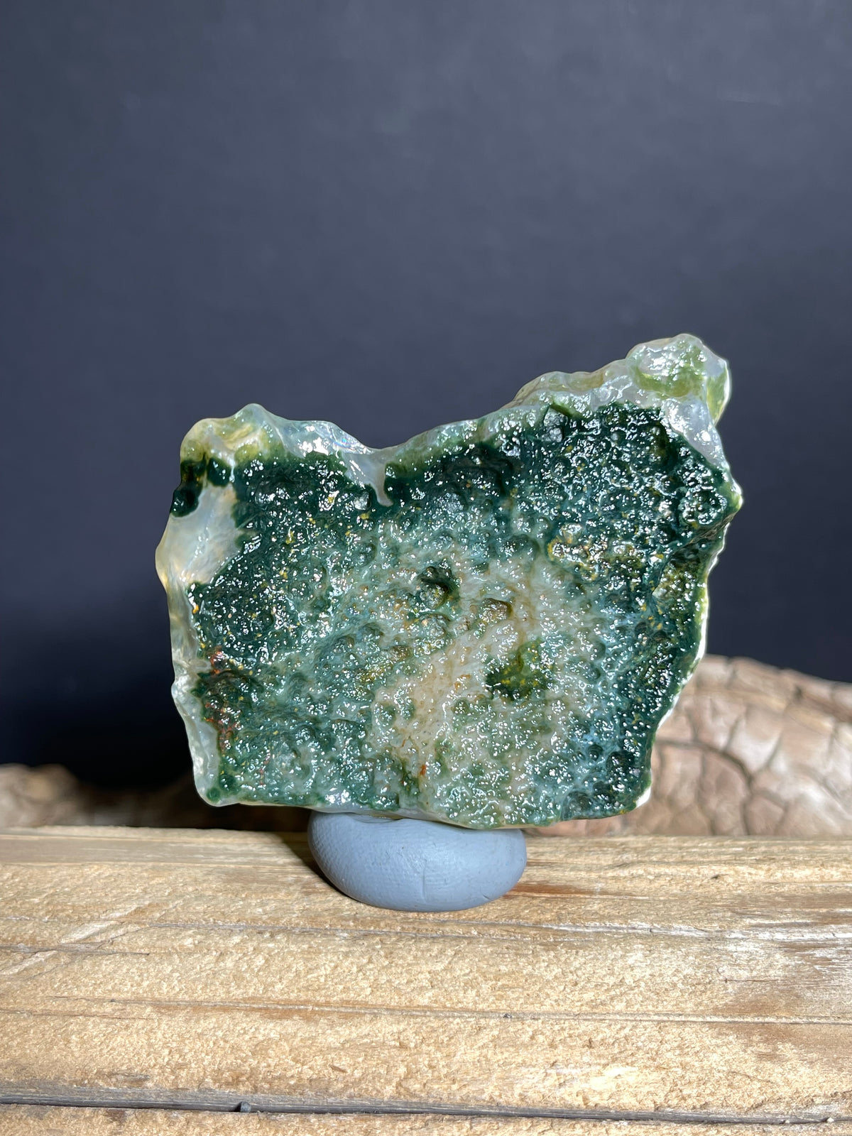(1112)Natural Alxa Gobi Moss Agate- Translucent green & Golden-Orange Inclusions