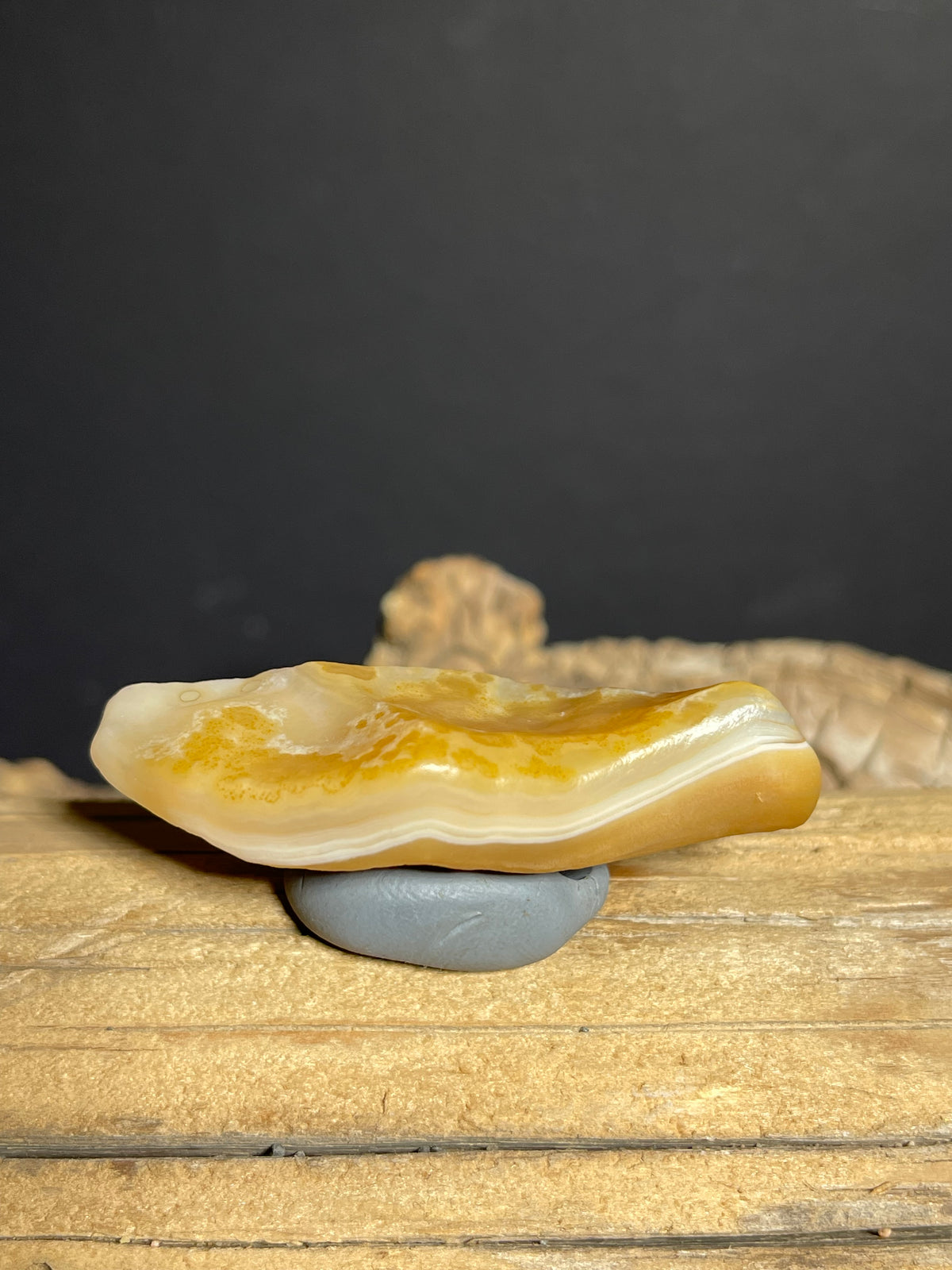 (1123) Natural Alxa Gobi Agate- Golden- Orange Translucency, White Banding & Flowing Internal Textures