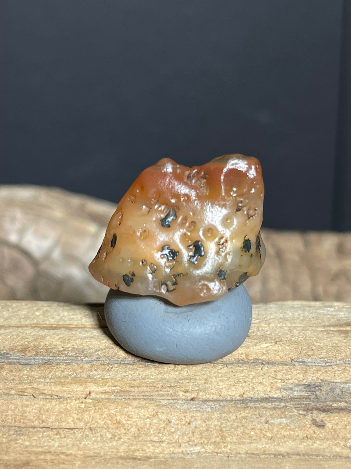 (1106)Natural Alxa Gobi Sugar Heart Agate - Orange Translucent with Black Dendritic Inclusions