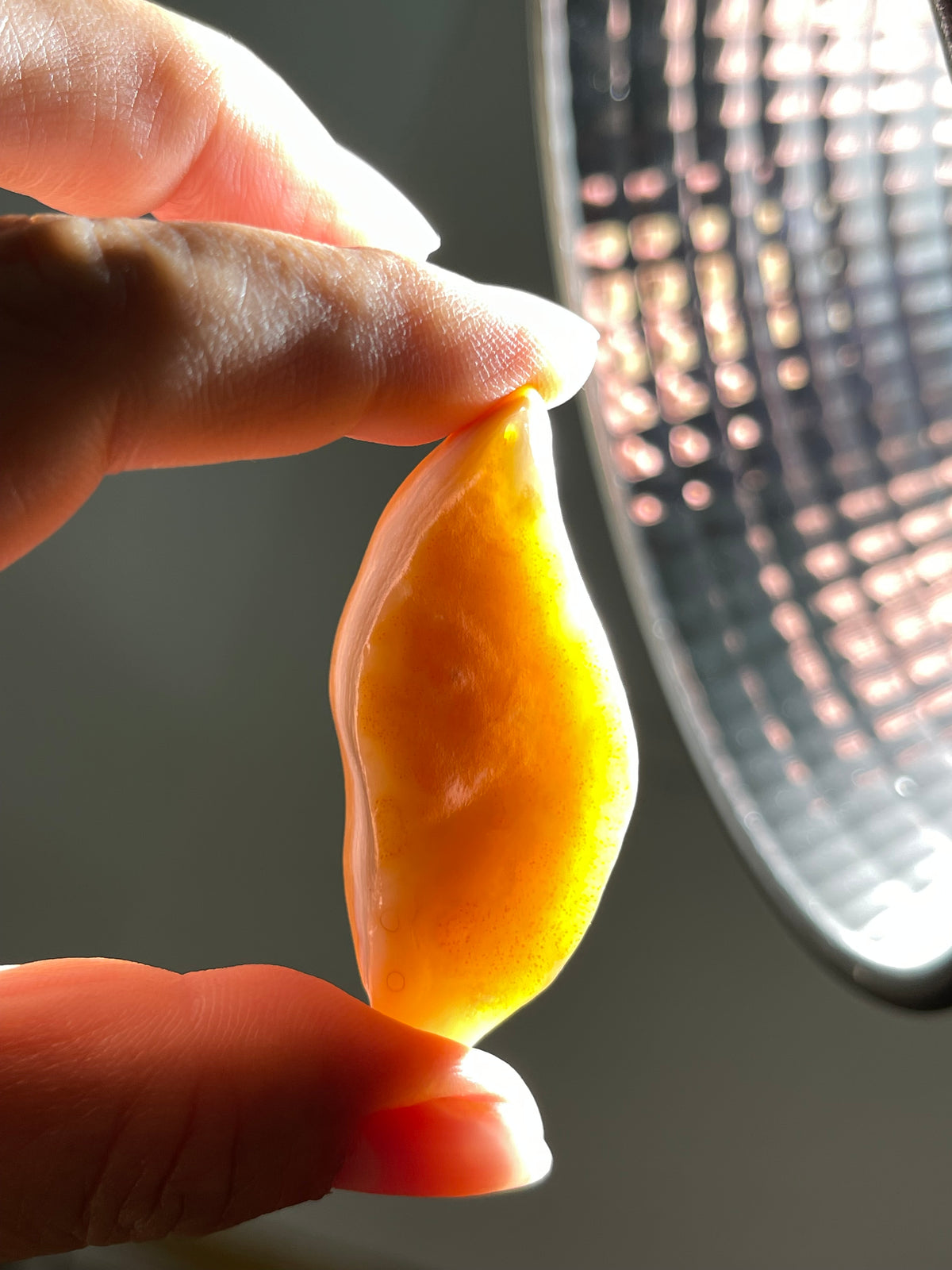 (1123) Natural Alxa Gobi Agate- Golden- Orange Translucency, White Banding & Flowing Internal Textures