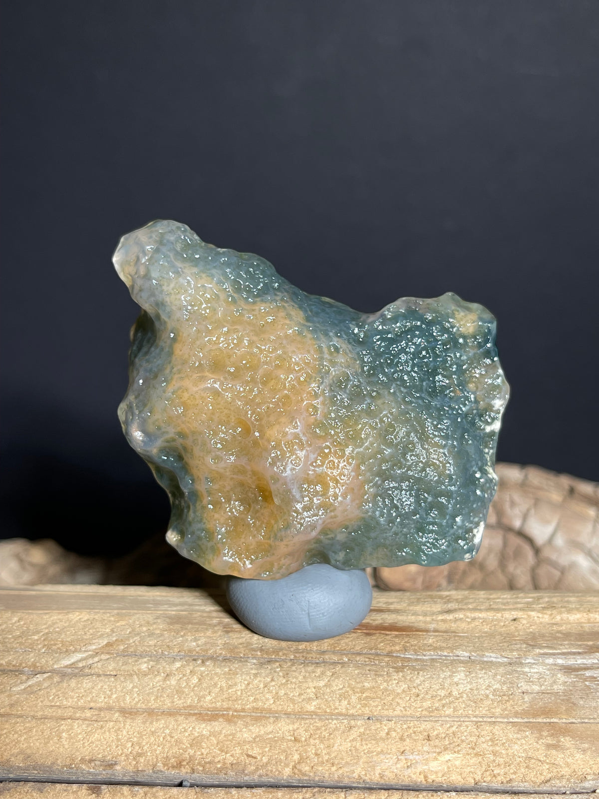 (1112)Natural Alxa Gobi Moss Agate- Translucent green & Golden-Orange Inclusions