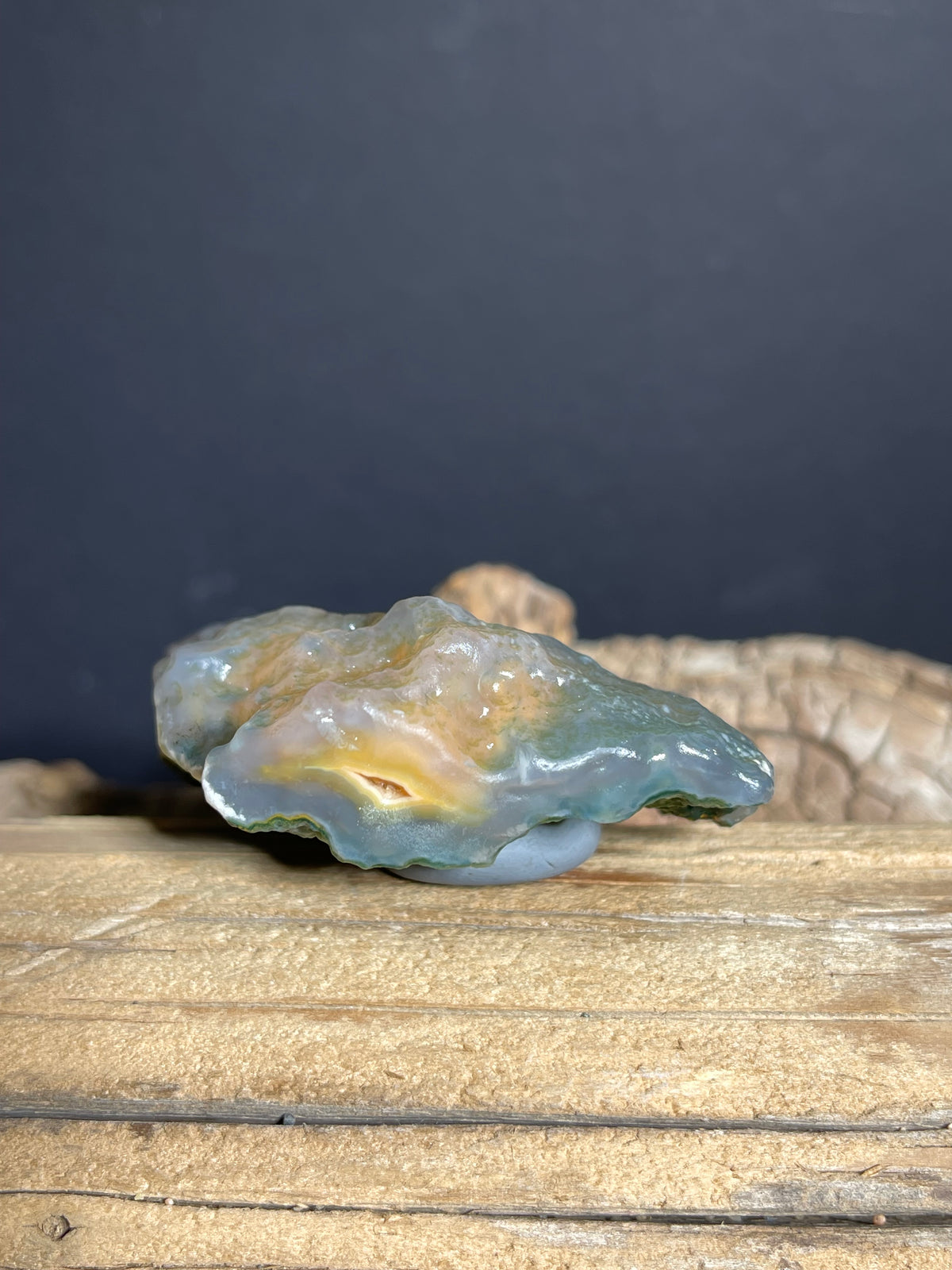 (1112)Natural Alxa Gobi Moss Agate- Translucent green & Golden-Orange Inclusions