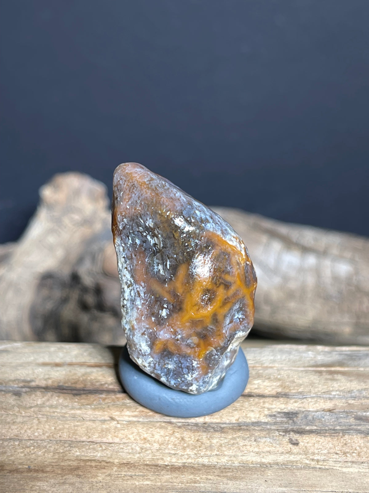 (1058)Natural Alxa Gobi Vein Agate - Orange Network Pattern Desert Stone