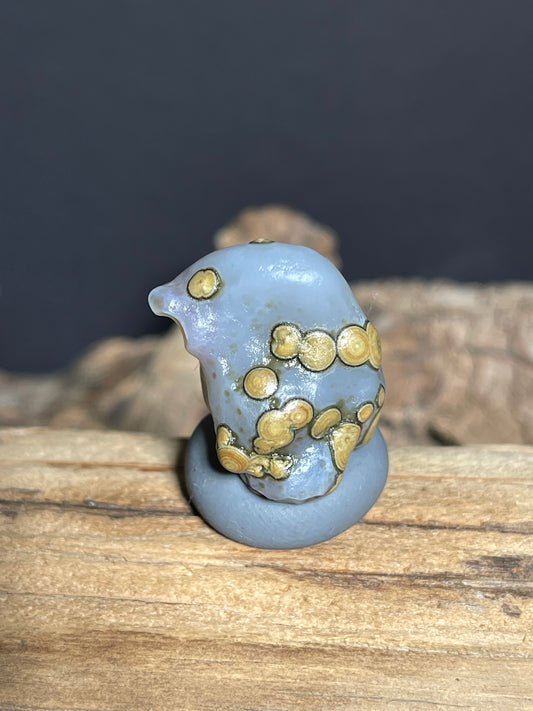 (1017)Natural Alxa Gobi Eye Agate - Blue Gray Stone with Golden Orbicular Eyes