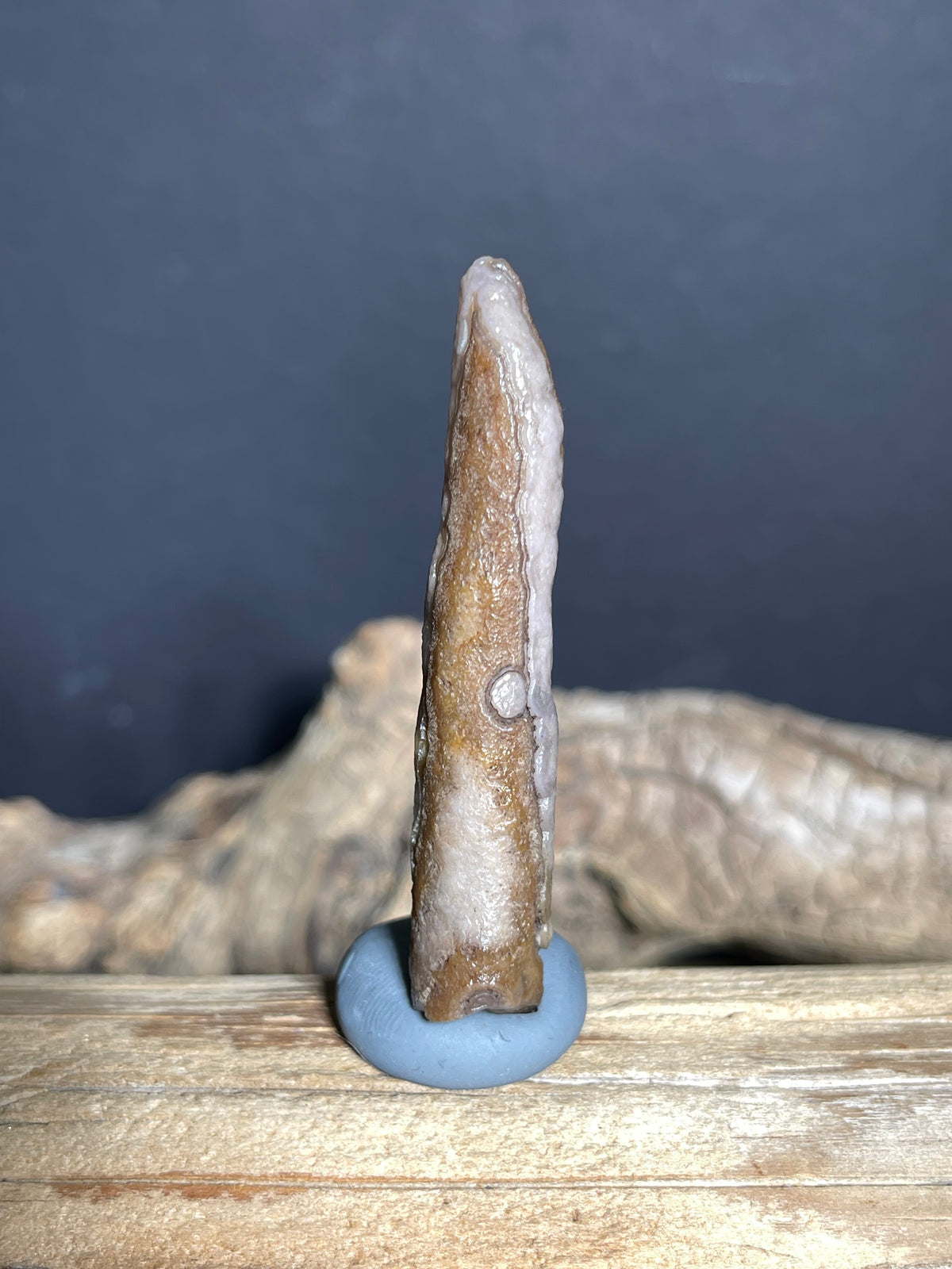 (1031) Natural Alxa Gobi Eye Agate - Long Narrow Stone with Raised Chalcedony Vein