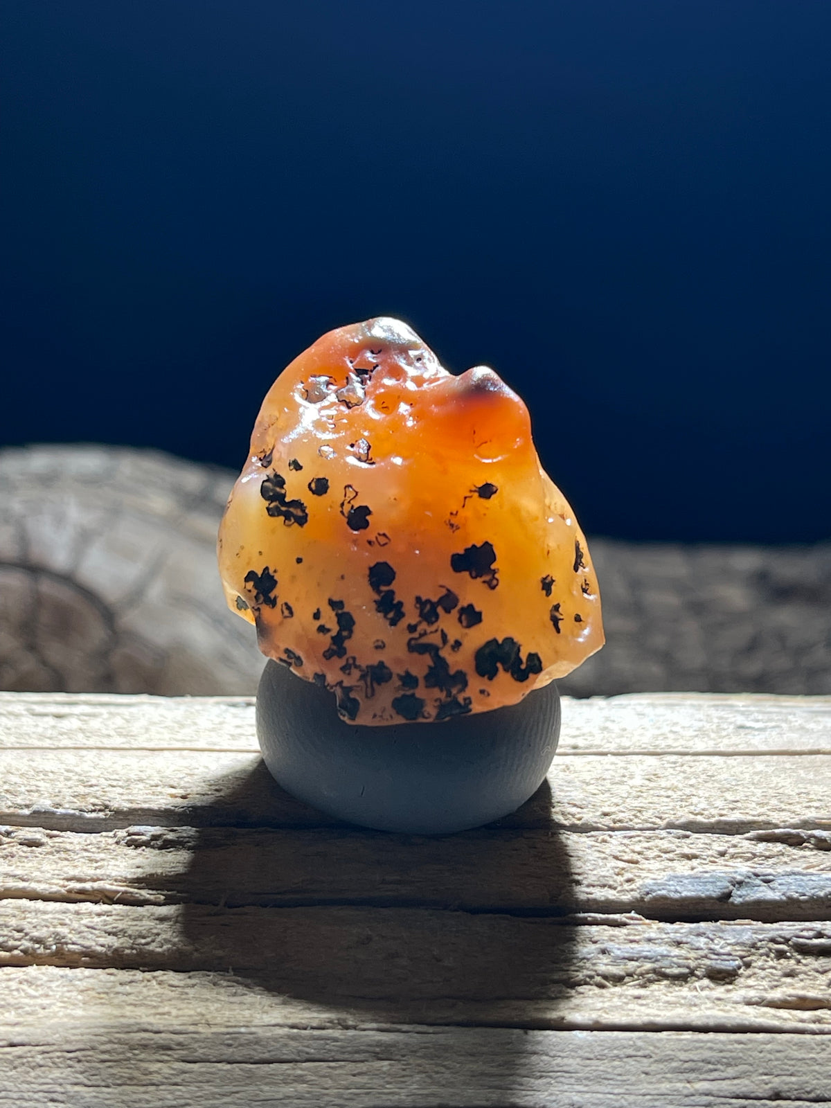 (1106)Natural Alxa Gobi Sugar Heart Agate - Orange Translucent with Black Dendritic Inclusions