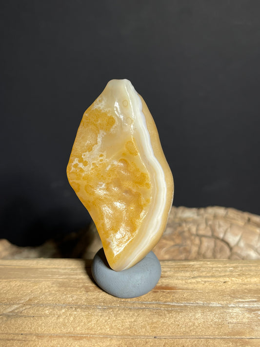 (1123) Natural Alxa Gobi Agate- Golden- Orange Translucency, White Banding & Flowing Internal Textures