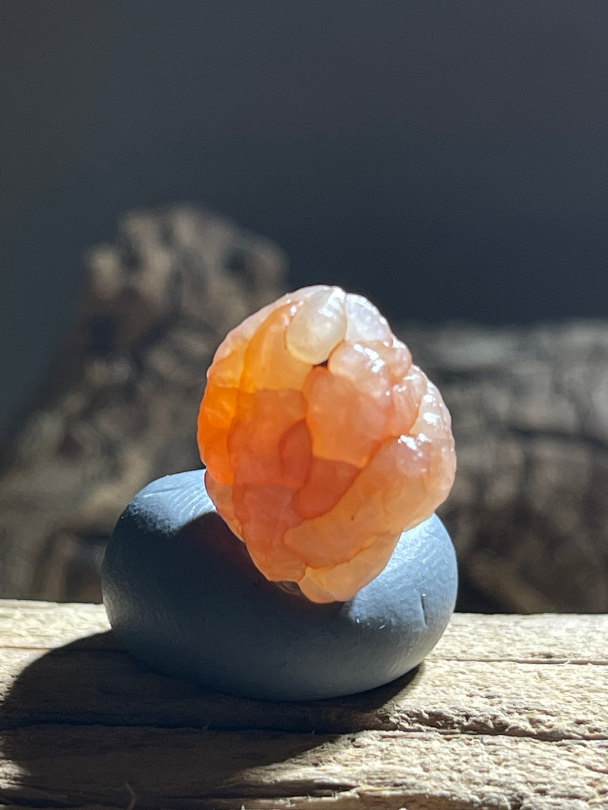 (1118)Natural Alxa Gobi Bloodline Vein Agate - Translucent Orange Botryoidal Specimen