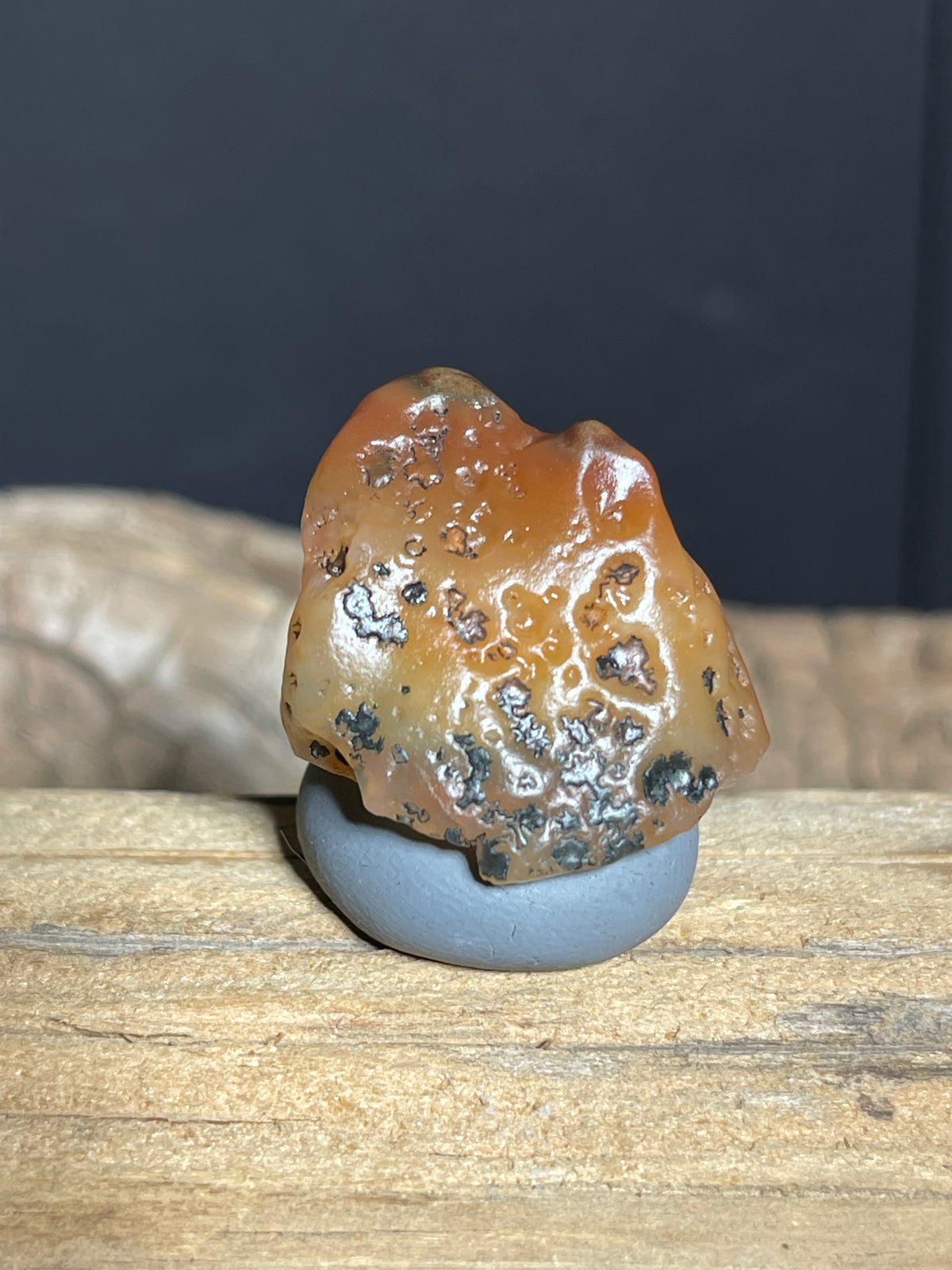 (1106)Natural Alxa Gobi Sugar Heart Agate - Orange Translucent with Black Dendritic Inclusions