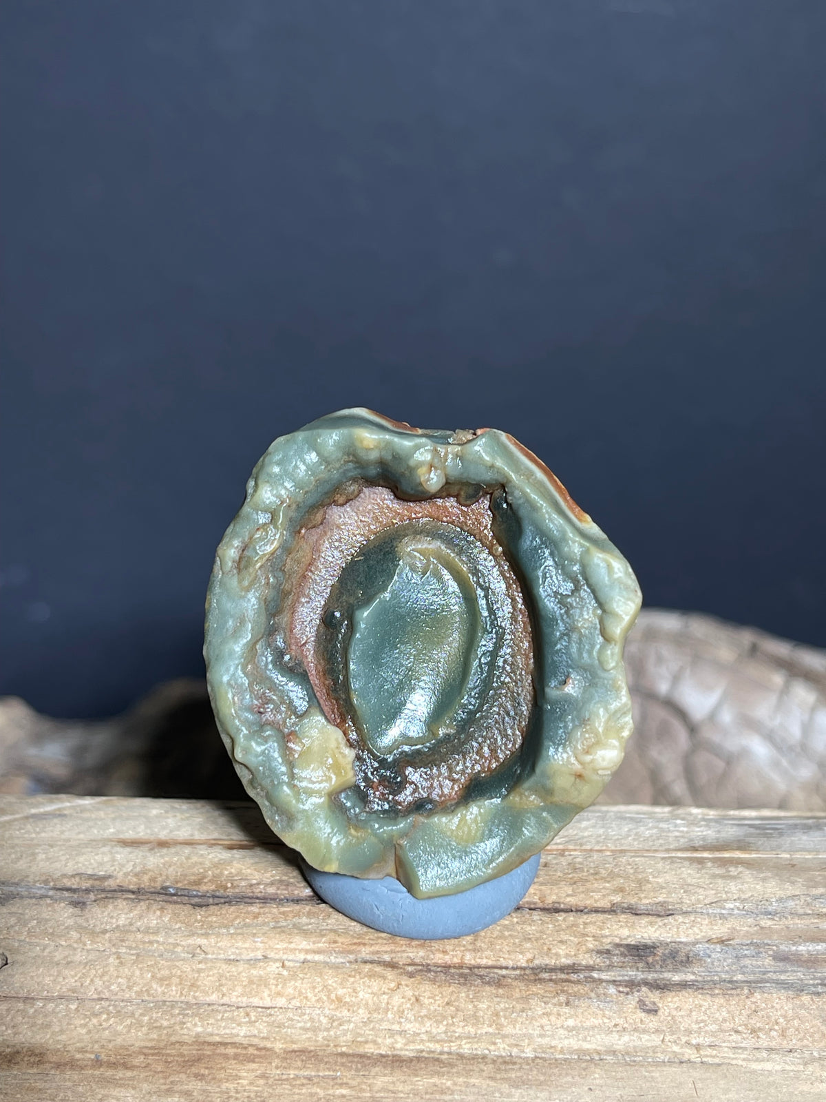 (1015)Natural Hulunbuir Gobi Agate - Green Gray with Raised Central Eye