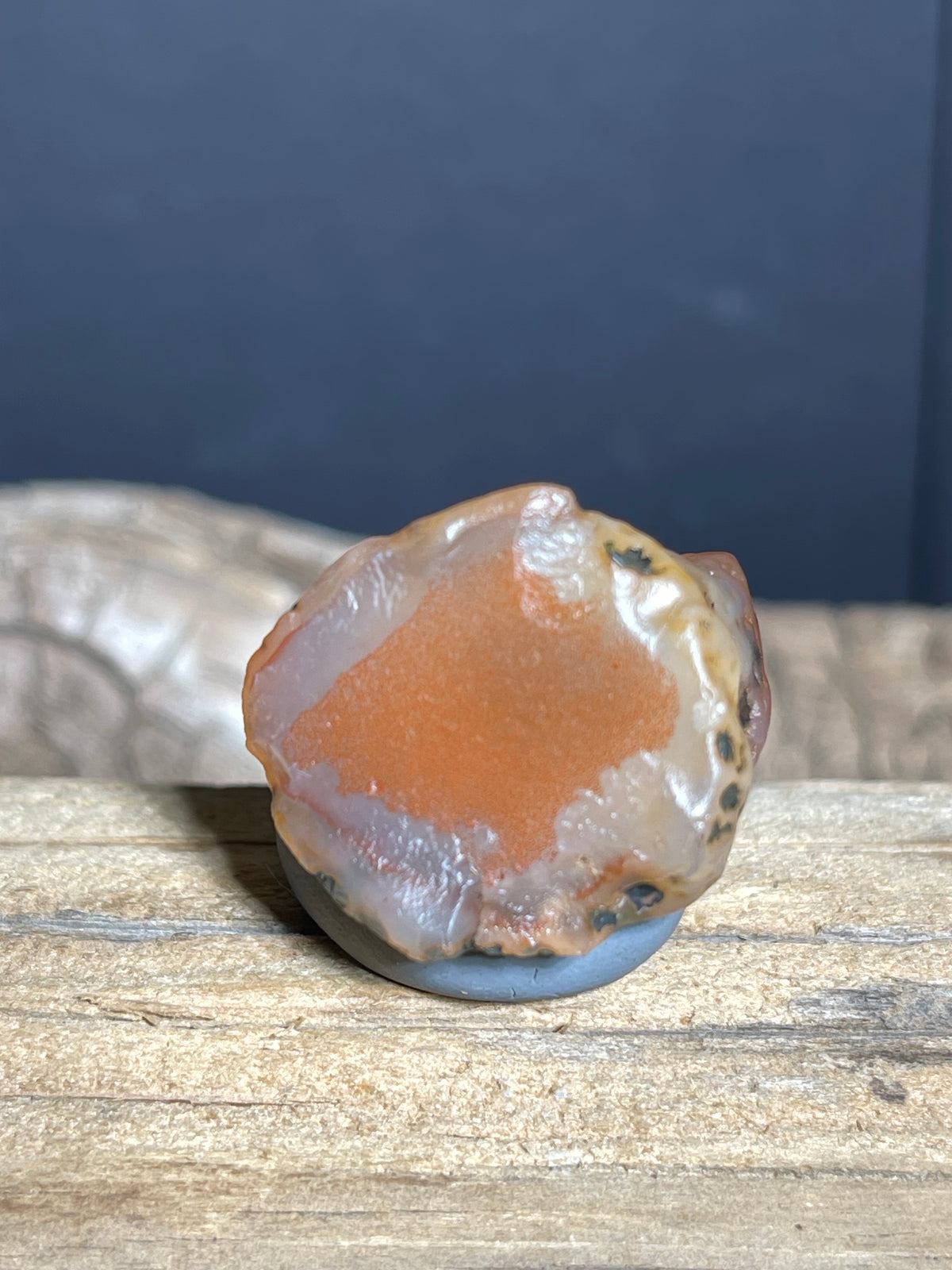 (1106)Natural Alxa Gobi Sugar Heart Agate - Orange Translucent with Black Dendritic Inclusions