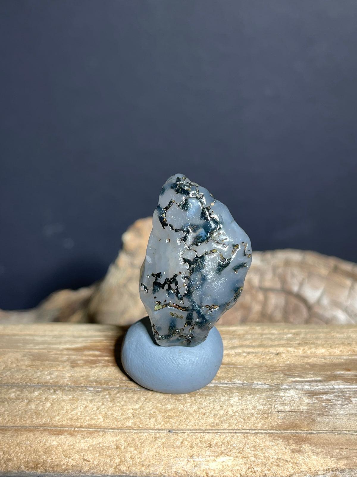 (1110) Natural Alxa Gobi Moss Agate- Translucent Gray Chalcedony with Dendritic Inclusions