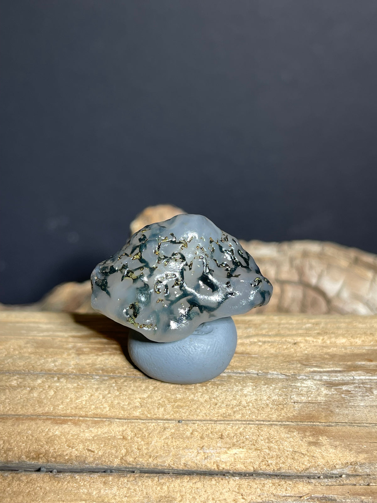 (1110) Natural Alxa Gobi Moss Agate- Translucent Gray Chalcedony with Dendritic Inclusions