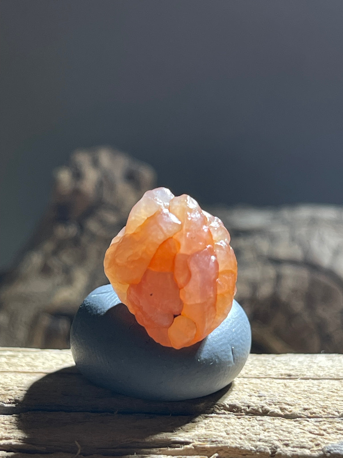 (1118)Natural Alxa Gobi Bloodline Vein Agate - Translucent Orange Botryoidal Specimen