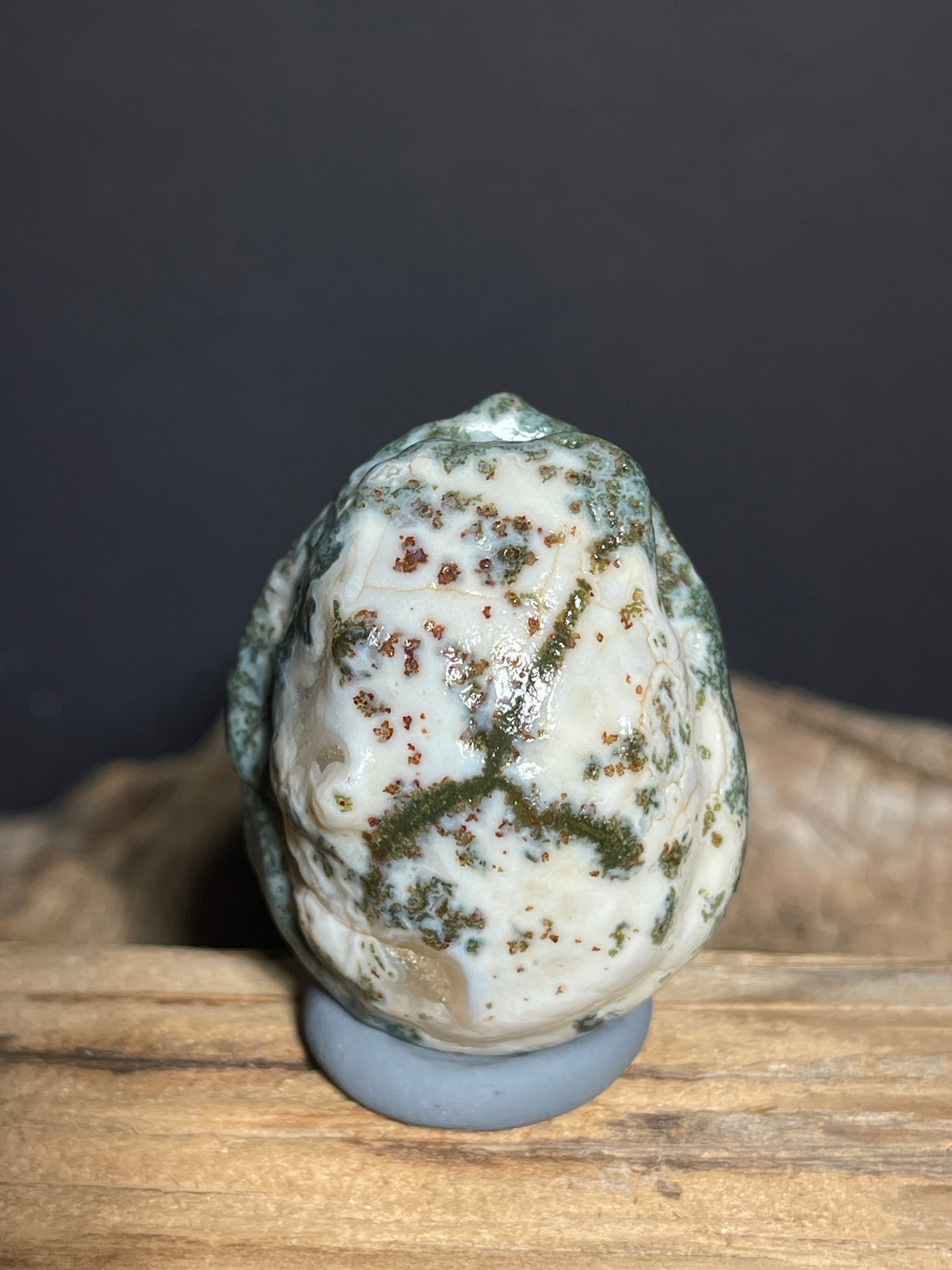 (1037)Natural Alxa Gobi Moss Agate - Creamy White Stone with Green Moss-Like Patterns