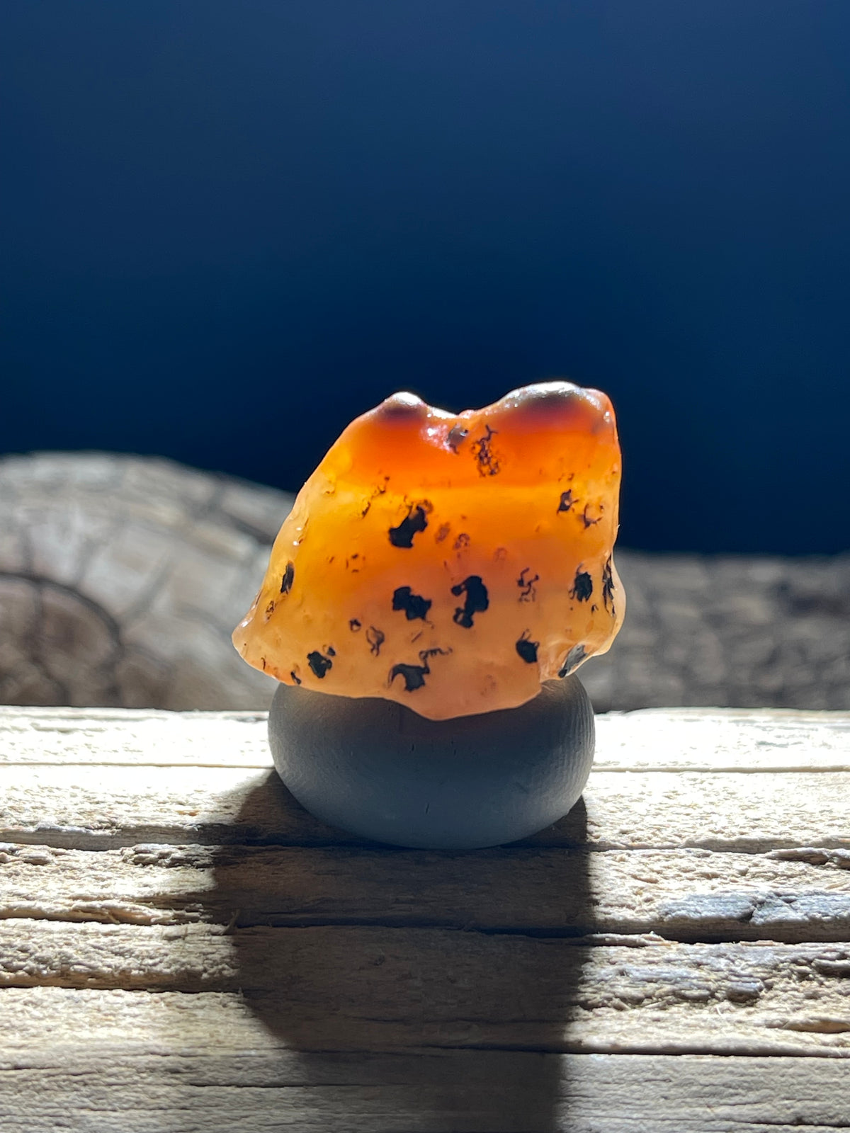 (1106)Natural Alxa Gobi Sugar Heart Agate - Orange Translucent with Black Dendritic Inclusions
