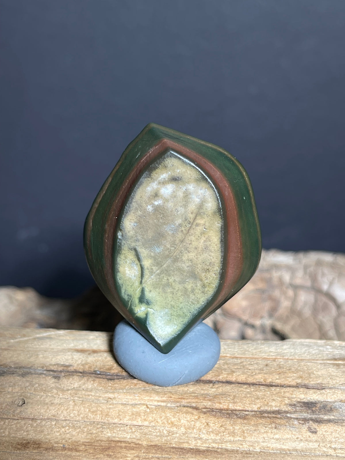 (1013)Natural Alxa Gobi Agate - Green Leaf-Shaped with layered Border