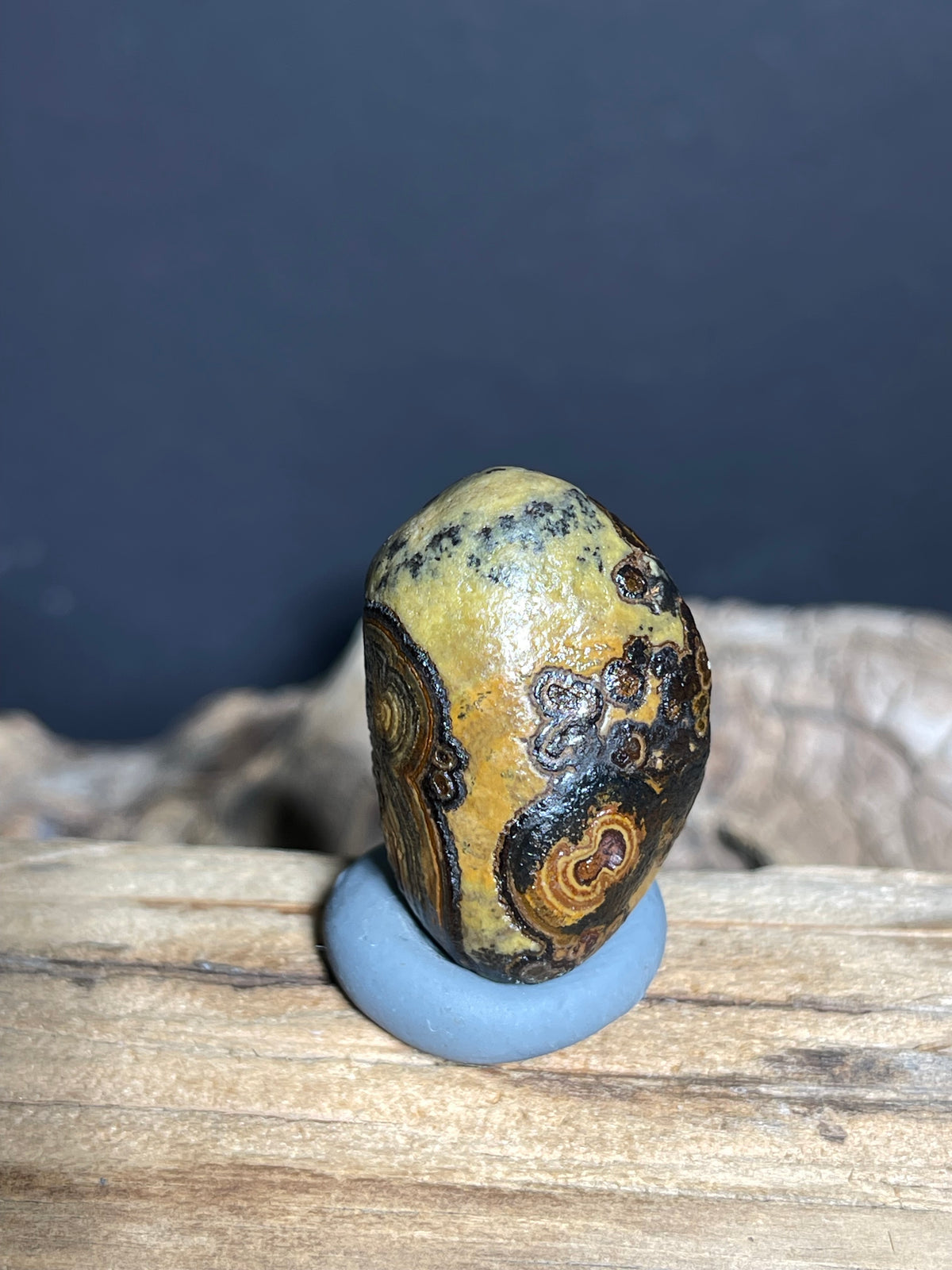 (1016)Natural Alxa Gobi Eye Agate - Yellow- Green Stone with Dark Concentric Eyes