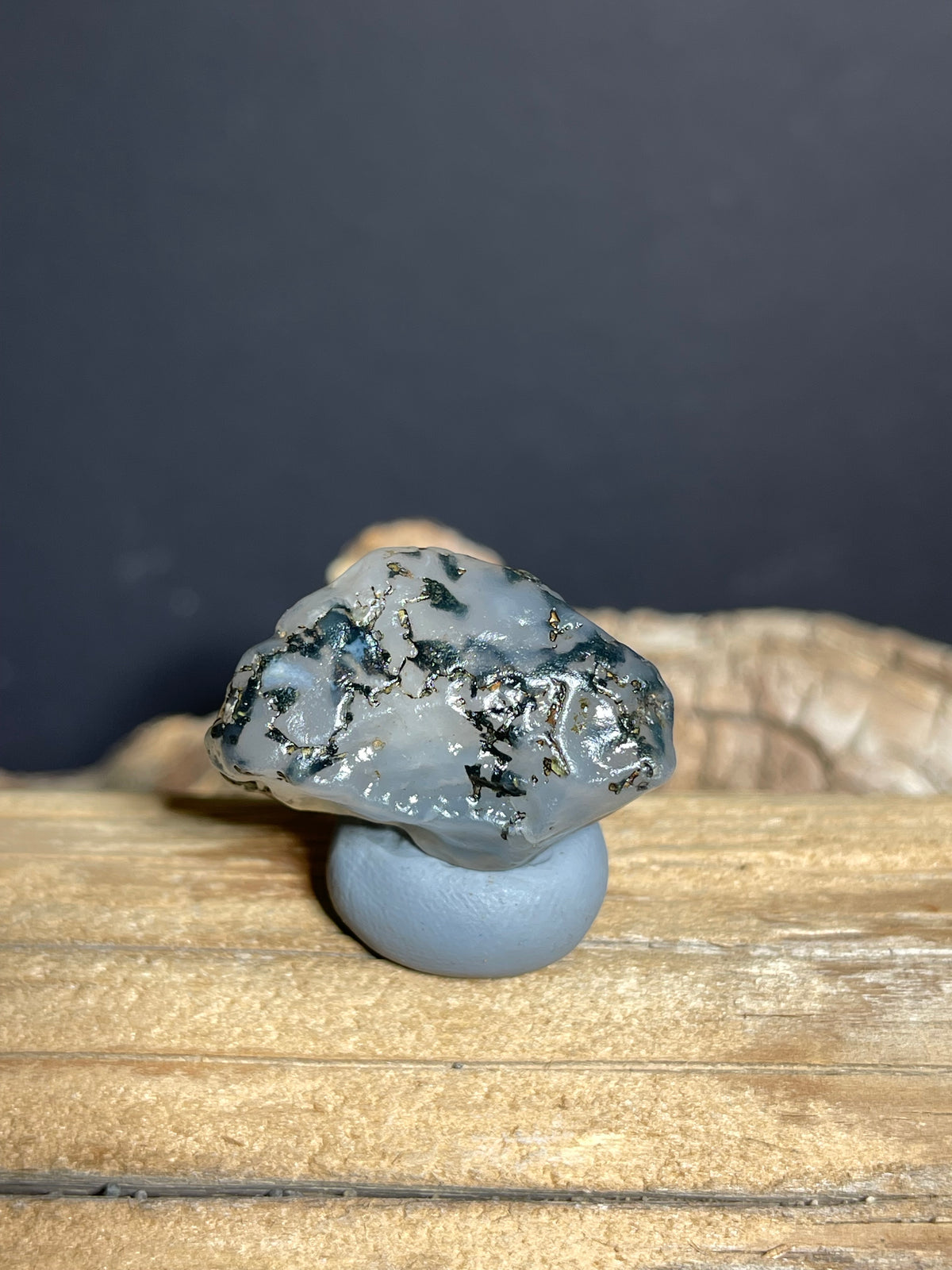(1110) Natural Alxa Gobi Moss Agate- Translucent Gray Chalcedony with Dendritic Inclusions
