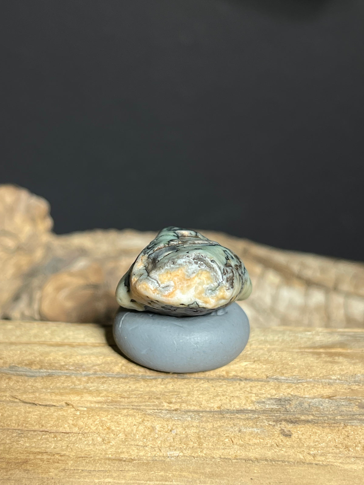 (1105)Natural Alxa Gobi Dendtritic Agate - Pale Green with Black & Rust-Colored Branching Inclusions