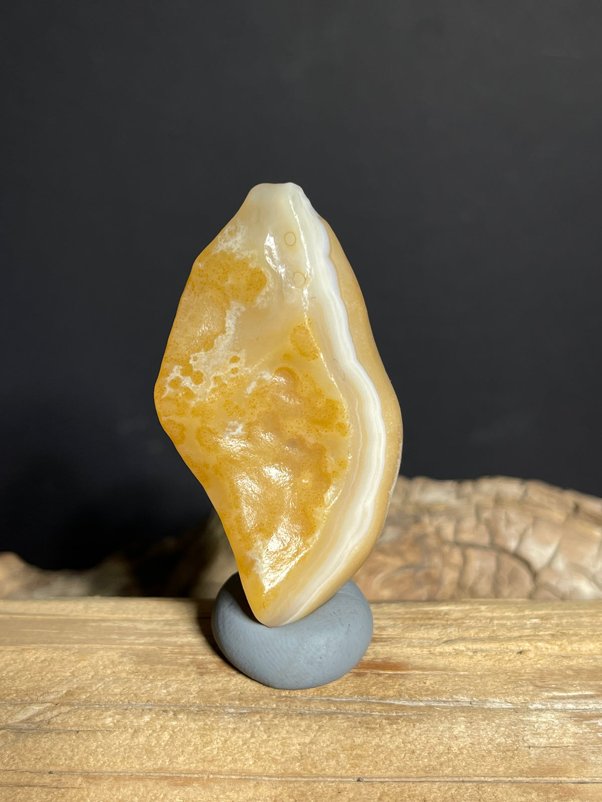 (1123) Natural Alxa Gobi Agate- Golden- Orange Translucency, White Banding & Flowing Internal Textures