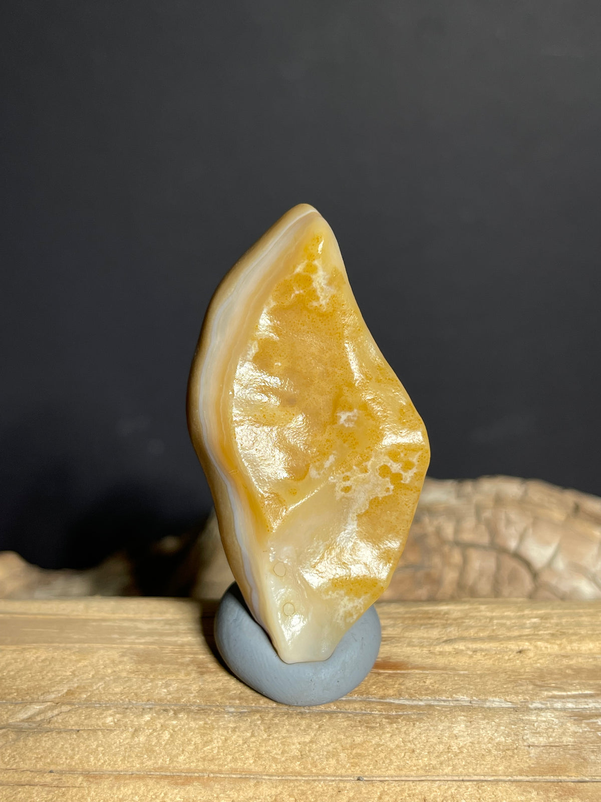 (1123) Natural Alxa Gobi Agate- Golden- Orange Translucency, White Banding & Flowing Internal Textures