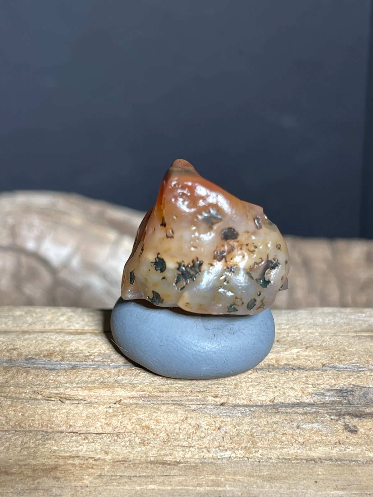 (1106)Natural Alxa Gobi Sugar Heart Agate - Orange Translucent with Black Dendritic Inclusions